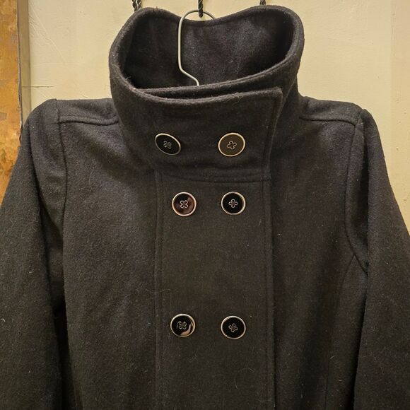 🤎 GAP Kids M Black Double-Breasted Pea Coat VGUC - Picture 3 of 9